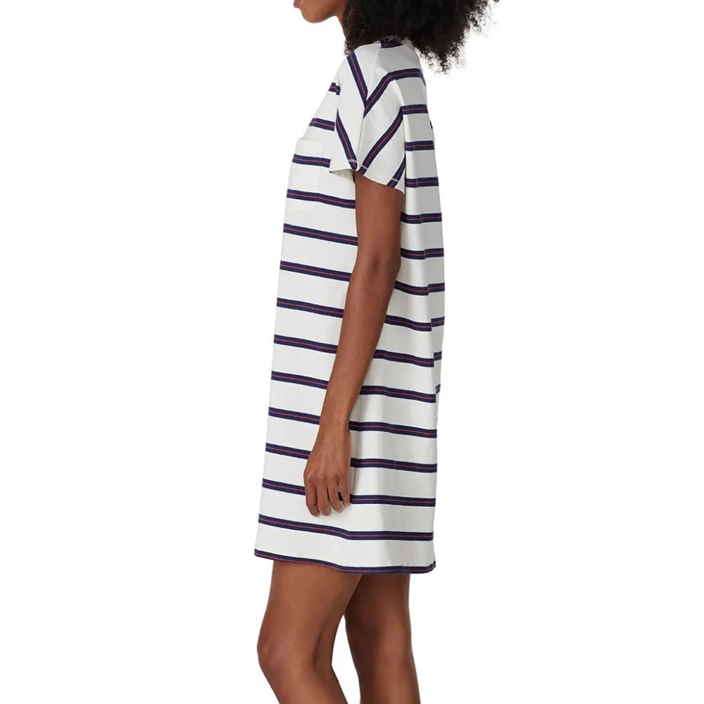 Madewell White Tomboy Pocket T-Shirt Cotton Mini Dress Blue Red Striped Size XS - Picture 2 of 13